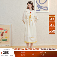 兩三事春朝夜歸 2025春季新款小清新立體勾花裝飾蕾絲拼接連衣裙 米杏色-y S