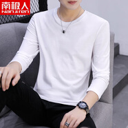 南極人（Nanjiren）男士長(cháng)袖T恤潮流男裝V領(lǐng)體恤純棉秋衣打底衫秋季內搭純色白上衣服 長(cháng)袖圓領(lǐng)白色 4XL