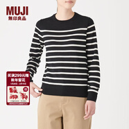 MUJI MUJI 女式 羊毛桑蠶絲 圓領(lǐng)毛衣 W9AA812 黑色X橫條 XS