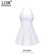 LISM設計師國際輕奢品牌百搭俏皮白色彈力棉掛脖式迷你連衣裙 白色(裙子加長(cháng)5cm) L