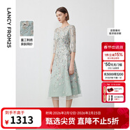 朗姿【尖貨補單】重工蕾絲刺繡法式宴會(huì )禮服新款優(yōu)雅連衣裙氣質(zhì)裙子 水藍色 XL