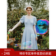 范思藍恩天鵝裙 法式浪漫連衣裙女2024夏新款網(wǎng)紗收腰顯瘦A字裙子 藍恩藍 XL