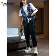塔馳密司（touchmiss）時(shí)尚蕾絲兩件套t恤女春夏歐洲站短袖上衣2025年新款大碼女裝 仙女白 M 【110斤內】