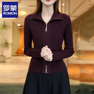 羅蒙（ROMON）針織衫女2026秋季新款顯瘦長(cháng)袖短款百搭開(kāi)衫修身氣質(zhì)打底衫女 紫色 L