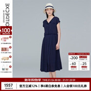 例外（EXCEPTION）輕奢國潮女裝春夏連衣裙亞麻襯衫領(lǐng)包袖設計寬松顯瘦裙子女 藏藍/89 S