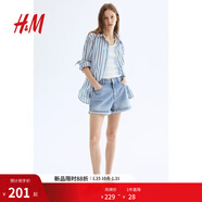 H&M女裝牛仔褲秋季直筒高腰棉質(zhì)簡(jiǎn)約舒適時(shí)尚休閑辣妹短褲1222120 淺牛仔藍 M 160/72
