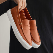 百麗佳嘉（BAILIJIAJIA）秋季新款男樂(lè )福鞋平底套腳懶人休閑鞋 X513棕黃 39