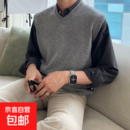 無(wú)袖坎肩純色針織衫毛衣男馬甲背心V領(lǐng)疊穿打底衫簡(jiǎn)約百搭2026 灰色【升級款】 XL