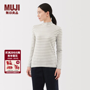 MUJI女式 起毛羅紋編織半高領(lǐng)長(cháng)袖T恤上衣打底衫女款內搭春秋女裝條紋 米白色條紋 XL （165/92A）