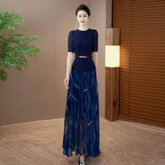 假兩件長(cháng)洋裝女夏2025新款氣質(zhì)拼接顯瘦減齡長(cháng)裙雪紡連身裙109 藏青色 S S45-50kg