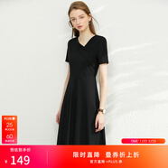 AMII女裝2025法式赫本風(fēng)氣質(zhì)黑色連衣裙女新款V領(lǐng)a字裙修身 黑色 L (165)