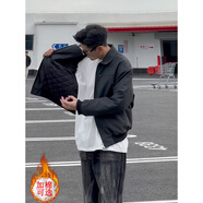 杜小閑黑灰色皮衣外套男款春秋季美式機車(chē)短款夾克高級感翻領(lǐng)夾棉棒球服 MYPY010黑色 棉服 XL [推薦120-140斤]