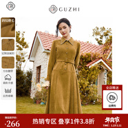 固執（OBSTINATE）【特價(jià)】秋季新款復古學(xué)院刺繡翻領(lǐng)腰帶長(cháng)袖橄欖綠連衣裙 橄欖綠 XL 175/92A