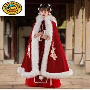 G.duck女童披風(fēng)斗篷秋冬外出防風(fēng)兒童披肩中國風(fēng)小女孩紅色加厚外套 斗篷冬款加厚棉 100