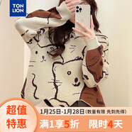 唐獅2025秋季圓領(lǐng)不規則下擺卡通圖案套頭毛衣可愛(ài)減齡學(xué)院風(fēng)韓版