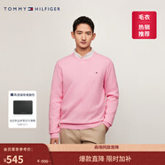 Tommy Hilfiger【撞色條紋】秋冬男裝純棉休閑學(xué)院風(fēng)圓領(lǐng)內搭打底衫針織衫 【簡(jiǎn)約合身毛衣】粉色IYI S  （推薦：120-135斤）