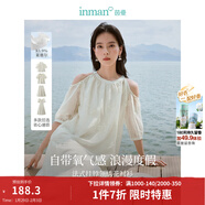 茵曼（INMAN）萊賽爾天絲刺繡圓領(lǐng)襯衫2025夏季新款女裝寬松洋氣短袖上衣 淡香杏露肩襯衫-18424256 XL