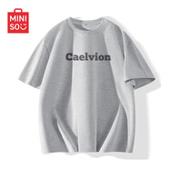 名創(chuàng  )優(yōu)品（MINISO）純棉t恤男夏季2026新款衣服青少年親膚透氣休閑寬松大碼潮流短袖 麻灰(mt灰意斑駁中標) S 165 (男女同款)
