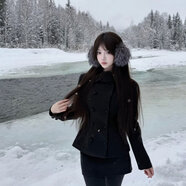 敲言小香風(fēng)黑色毛呢西裝外套半裙套裝冬加棉韓系小洋裝兩件套 外套+半裙【韓系通勤感穿搭/江浙滬千金穿搭/小香風(fēng) S