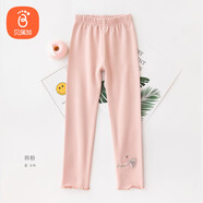 貝瑞加（Babyprints）女童打底褲兒童褲子女寶寶彈力長(cháng)褲女孩春秋底褲木耳邊 粉120