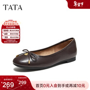 他她（TATA）女鞋2025年秋時(shí)尚蝴蝶結女百搭低跟單鞋新款鞋子7IK03CQ5 啡色 38