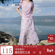 三彩若潮大碼女裝2025秋季新款蝴蝶印花半身裙A字長(cháng)裙雪紡胖MM 丁香紫花卉 2XL 175/84B