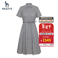 哈吉斯（HAZZYS）女裝 夏季款裙子休閑通勤附腰帶短袖連衣裙AQWSC03BC28 黑色BK S (155/80A 36)