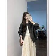 BMOI港風(fēng)復皮衣外套搭配不規則蕾絲半身裙韓系氣質(zhì)兩件套 皮衣外套+蕾絲半身裙 兩件套 【面料】 M 建議80-100斤