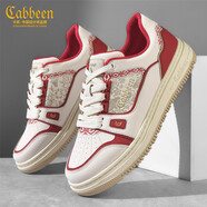 卡賓鞋子男鞋2026春季新款元素拼接設計板鞋百搭厚底增高休閑鞋男潮鞋 酒紅色 39 【標準皮鞋尺碼】