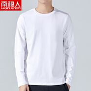 南極人（Nanjiren）秋季男裝長(cháng)袖寬松t恤純棉潮流V領(lǐng)純色打底衫秋衣男士青少年上衣服 圓領(lǐng)長(cháng)袖/白色 M