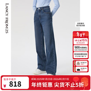 朗姿棉質(zhì)復古直筒闊腿氣質(zhì)高腰顯瘦時(shí)尚長(cháng)款女新款牛仔褲 暮色藏藍色 L