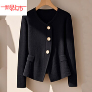 恒源祥羊毛針織衫外套女2025秋冬款通勤百搭冷淡系感小香風(fēng)黑色圓領(lǐng)針織 黑色今年流行的輕奢品牌 S (80-90斤)