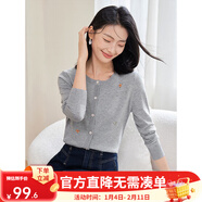 熙世界（sllsky）法式重工繡花針織開(kāi)衫2025春季新款休閑寬松小個(gè)子短外套 花灰色 L