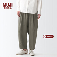 MUJI女式 亞麻 燈籠褲 褲子 長(cháng)褲 休閑褲 蘿卜褲 BEG09C2S 煙熏綠色 M(160/66A)