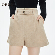 OBEG歐碧倩高腰A字褲子OL冬季金線(xiàn)呢短褲百搭女10404154 米色 XS /155/34