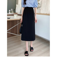 鴻思麟伊（HONGSILINYI）2026新款秋季氣質(zhì)黑色高腰裙大碼A字半身裙顯瘦時(shí)尚中長(cháng)裙高腰 黑色 XS