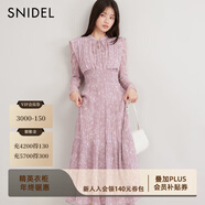 SNIDEL秋冬甜美淑女荷葉邊收腰百褶印花連衣裙SWFO244316 粉米色 S （0）