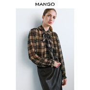 MANGO女裝襯衫2026春裝新款氣質(zhì)通勤百搭輕薄格紋系帶襯衫 黑色 M
