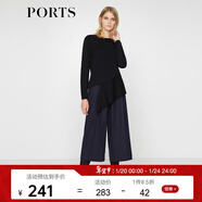 PORTSPorts寶姿女裝 新品不規則下擺純色長(cháng)袖毛衣LV9K418DXF003 黑色 S