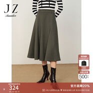 玖姿·安娜蔻優(yōu)雅簡(jiǎn)潔復古氣質(zhì)A字版型松緊長(cháng)裙女冬款 軍綠 S