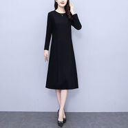 黑色衣裙女秋冬款毛呢中年媽媽氣質(zhì)顯瘦碼寬松呢子長(cháng)袖打底裙 黑色 M M90100斤