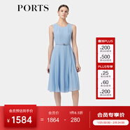 PORTS寶姿春夏新款女裝無(wú)袖束腰中長(cháng)紗織連衣裙ALD8D016KWP007 亮藍色 S (4)
