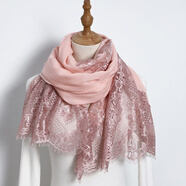 達芬奇密碼羊毛圍巾女冬兩用中式斗篷鉤花鏤空可穿旗袍的披肩生日禮物送女友 意式玫瑰 粉色