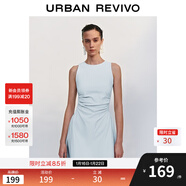 UR2025春季新款女摩登氣質(zhì)褶皺收腰顯瘦無(wú)袖連衣裙UYY750030 淡藍 M