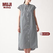 MUJI MUJI 女式 棉混彈力 法國袖連衣裙 BCL14A0S 黑色X格子 M