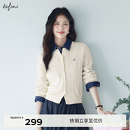 伊芙麗（eifini）蔣欣代言絞花圓領(lǐng)基礎百搭精梳棉針織開(kāi)衫2025新款學(xué)院風(fēng)毛衣 米白 M 105-115斤