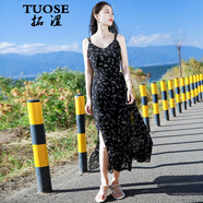 拓澀（TUOSE）連衣裙 香港潮牌夏季新款碎花吊帶雪紡小個(gè)子連衣裙旅游沙灘裙海邊度假長裙子 圖片色 S