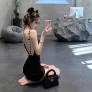 書(shū)與茶法式性感露背黑色吊帶連衣裙女2025冬季新款感辣妹禮服短裙子 黑色 粉色連衣裙 XL 碼推薦118-128斤