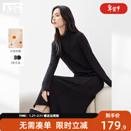 對白華絨蓄熱抗菌假兩件針織連衣裙女2025冬新款法式高領(lǐng)內搭長(cháng)裙 靜謐黑 M