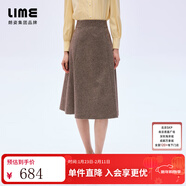 LIME【明星同款】朗姿/萊茵千金風(fēng)輕奢羊毛花呢手工胸花高腰半裙套裝 棕色半裙 S